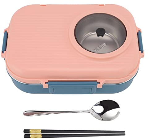 Contenitori Termici per Pranzo, 4 Scomparti Isolati Lunch Box Portatile Bento Box con Cucchiaio, Bacchette e Ciotola per Zuppa per Picnic in Ufficio Scolastico(Rosa)