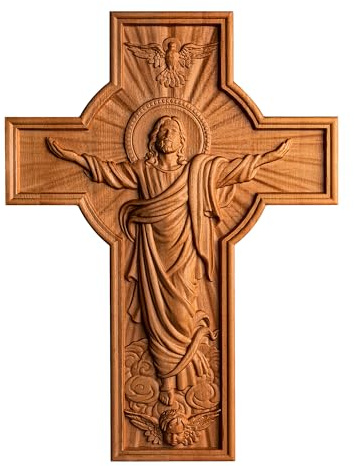 BGCOPPER Jesus Crucifix Wall Cross, Wooden Cross Wall Decor - 10 Inch | Handmade; Beechwood; Jesus ascended to heaven; Catholic Gift