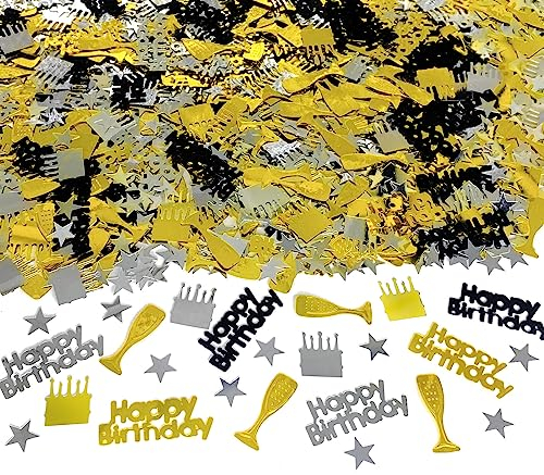 Amrzsallez Birthday Confetti | Glitter Confetti Sprinkles for Party Table Scatters Decoration | Gold Sliver Black for Birthday Party Decoration | Metallic Foil | 45g 1.5OZ 1300Pcs