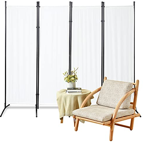 Daromigo Biombo plegable de 200 x 170 cm, protección visual para balcón, separador de espacios de 4 piezas, paredes españolas sin agujeros, color beige