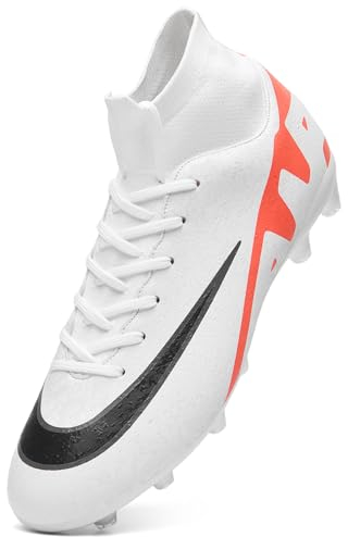 Unitysow Fußballschuhe Herren Outdoor High Top Spike Cleats Fußball Stiefel Professionelle Athletics Trainingsschuhe,T23156 Weiß,EU35