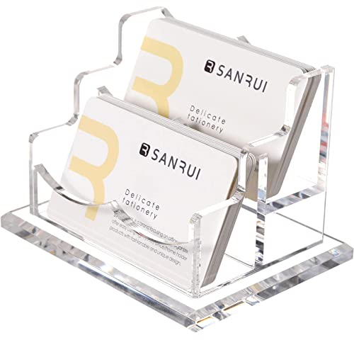 SANRUI Visitenkartenhalter Visitenkarten Aufbewahrung Aufsteller für Büro,Messe,Hotel,Klinik 120 Karte 2 Fächer Acryl, Transparent,Rutschfeste 8 mm Basis