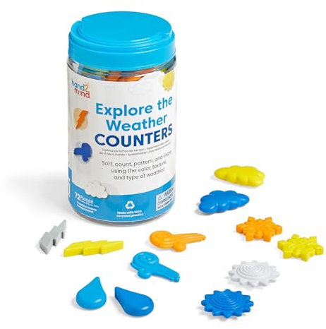 Learning Resources Explore the Weather Counters, Ages 3+, Maths Counters for Kids, 6 Weather-Related Shapes in 6 Colours, Sustainable Toys, Classroom Resources, Muliticolor