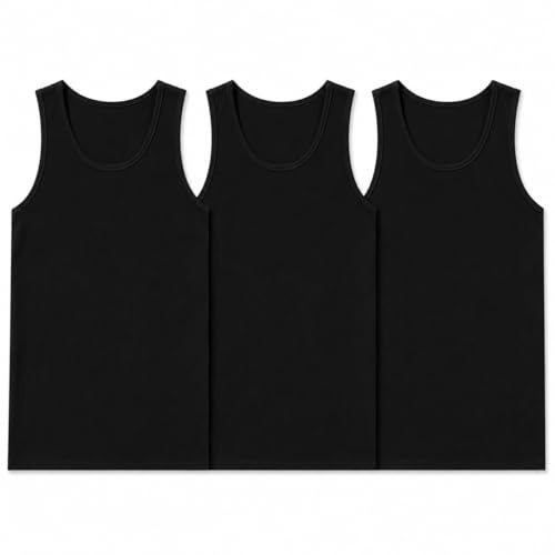 reshmena® 3 Mens Cotton Vests Tank Tops Sleeveless Plain Breathable Slim Fit Summer Top Vest Everyday Athletic wear Men Workout Shirts Black 5XL