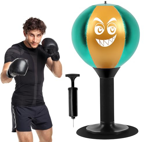 Punchingball Tisch, Funpunch Rage Bag Schreibtischboxsack Tool Mini boxsack Boxing Gadgets Desktop-Boxsack Stress Buster mit Saugnapf Strapazierfähiger Ball zum Stressabbau (Gold)