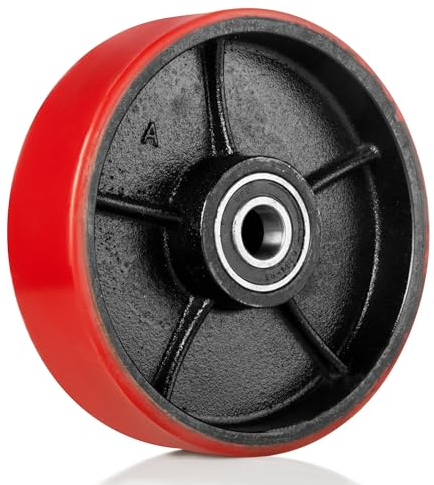 Pallit Rueda giratoria para transpaleta de poliuretano (PU), 180 x 50 mm, eje rojo, 20 mm, incluye rodamiento de bolas