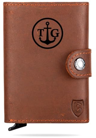 Blade® Personalisiertes Slim Kartenetui für Herren/Damen - Wallet mit Pop-Up-Funktion | Leder Kreditkartenetui mit RFID Schutz | Platz für 6-8 Karten | Individuelles Karten Portemonnaie-Hazelnut