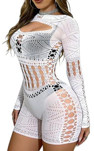 Buitifo Donna Lingerie Bodysuit Fishnet Bodystocking Sexy Jumpsuit Romper(bianco ZJ,M)