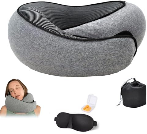 Nappy Reisekissen Dreamjoy, Nackenkissen Flugzeug Nappy, Reisekissen Flugzeug, Flugzeug Kissen, Nackenkissen Reise, Ideal für Reisen mit Flugzeug, Auto, Zug (Grau)