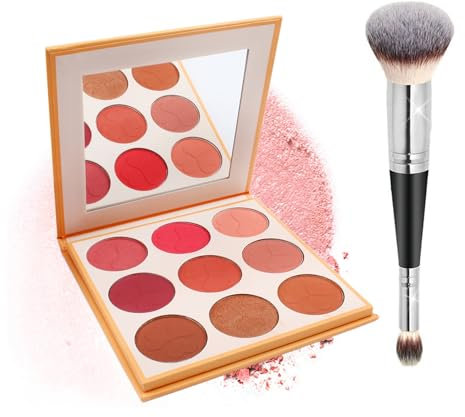 Welhammsae Paleta de Maquillaje de 9 Colores, Polvo de Rubor Facial con Brillo Brillante, Colorete de Maquillaje Facial Profesional, de Larga Duración, Paleta de Rubor de Contorno y Resaltado