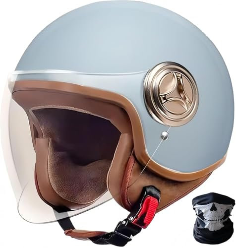 DOT-Geprüfter Süßer 3/4-Motorradhelm Für Kinder, Vintage-Scooter-Helm Für Kinder Mit Visier, Go-Kart-Dirt-Bike-ATV-Helm Für Jungen Und Mädchen, Verstellbarer Elektromotorradhelm E,54-61CM