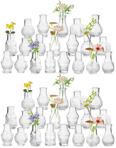 Hewory Små vaser för bordsdekoration: 40 st glasflaskor mini blomvas för bröllop – vintage knoppvaser för vardagsrum