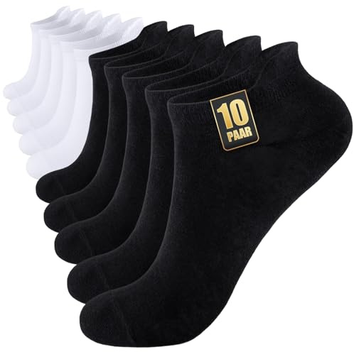 SockWaddles 10/20 Par Sneakersockor Herr Dam, Anti-Svett Korta Sockor, Bomullssportstrumpor, Andningsbara Löparstrumpor Unisex Svart Vit Grå