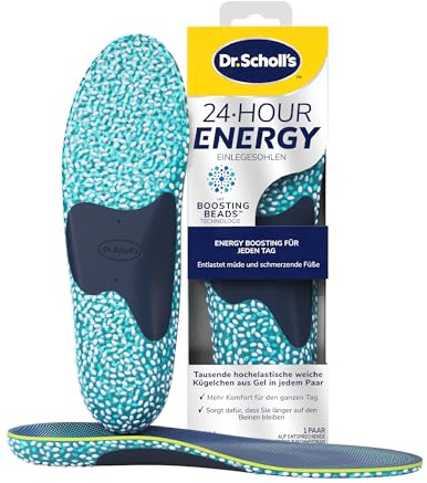 Dr. Scholl's Semelles intérieures Energy 24 heures - Redonne de l'énergie à chaque pas, soulage les pieds fatigués et endoloris grâce à la mousse à mémoire de forme, technologie Boosting-Beads