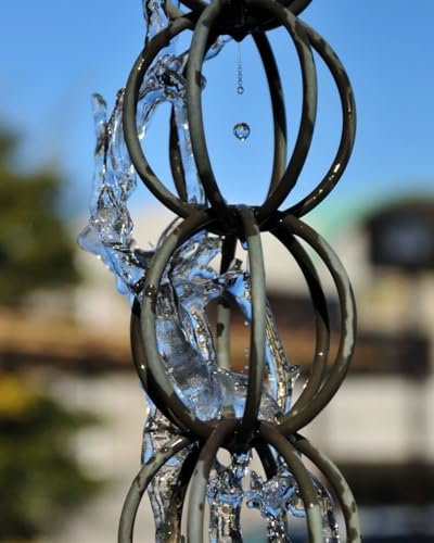 Innovz Regenkette Regenwasserfänger mit Doppelring, Schwarze Regenketten für Dachrinnen Außen, Dachrinnen-Fallrohrkanal, Aluminium-Regenwasserableiter Gartendekoration(A,1.8m/6ft)