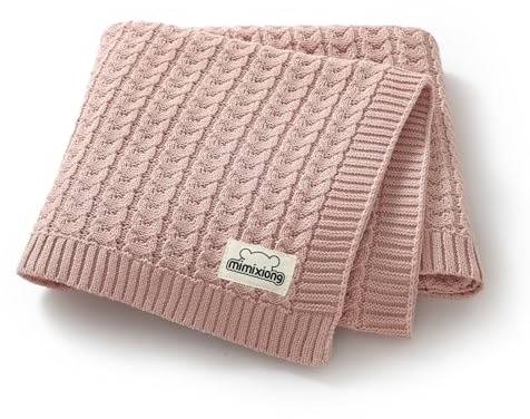 mimixiong Couverture en coton doux pour bébé - Couverture tricotée pour nouveau-né - Cadeaux pour garçon et fille - Rose