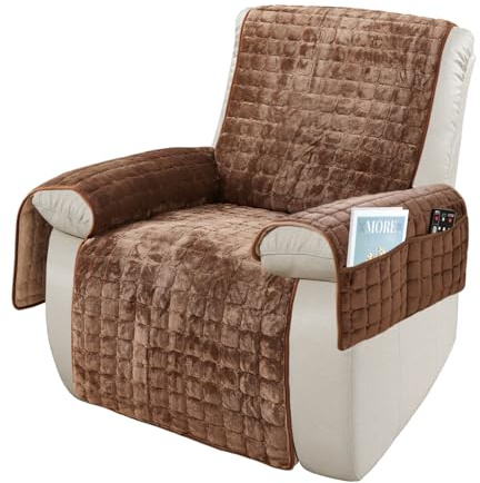 SEMGABO Funda protectora para sillón relax, sillón de televisión, con reposabrazos, con bolsillos y banda elástica, protección contra suciedad y arañazos, café, 1 plaza (53 x 190 cm)