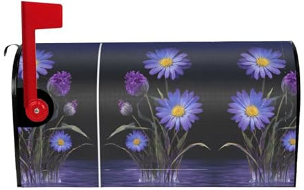 Purple Flowers Print Mailbox Cover Durable Oxford Cloth for American Standard & Large Size Mailboxes