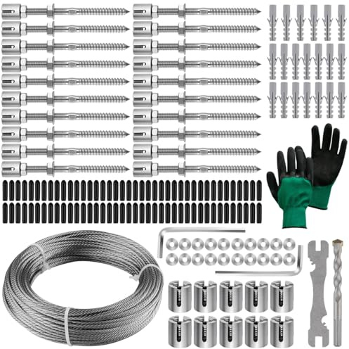 Treillis en Acier Inoxydable pour Plantes Grimpantes, Treillis de 30 m Aux Normes de Plantation, Avec Diamètre de 3 mm, Kit de Système de Câbles Métalliques pour Plantes, pour Jardin/Mur/Béton/Clôture
