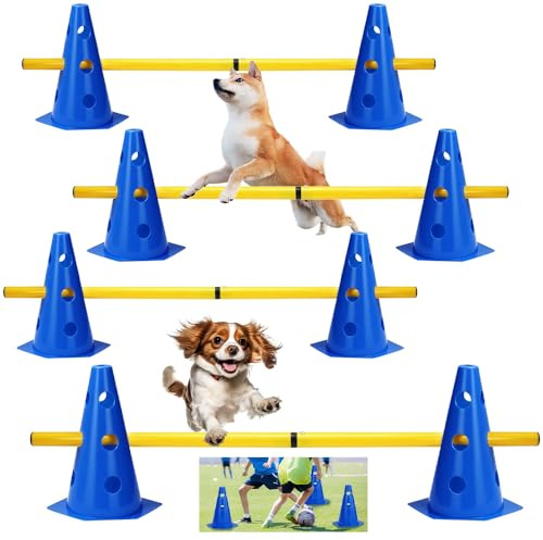 SKJJM Steckhürdenset, 4 Set Sports Steckhürdenset, Agility Set Hunde, Steckhürdenset Kinder für Koordinationstraining, Hunde Hürden Agility Set mit 8 Kegel und 4 Stangen