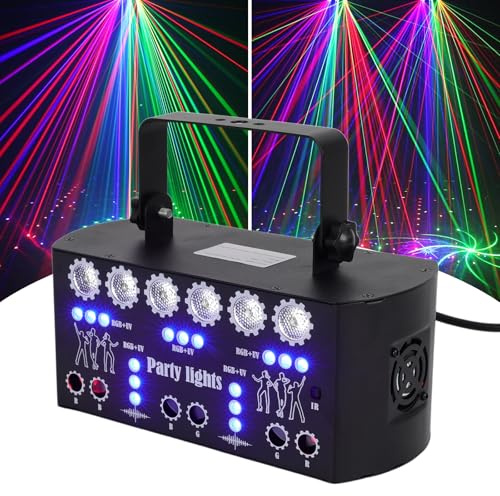 Disco ljus festljus 21 LED 6 laser scenljus disco ljus LED RGB festbelysning ljuseffekter party laser disco belysning musikstyrd stroboskop DMX fjärrkontroll effektspot för