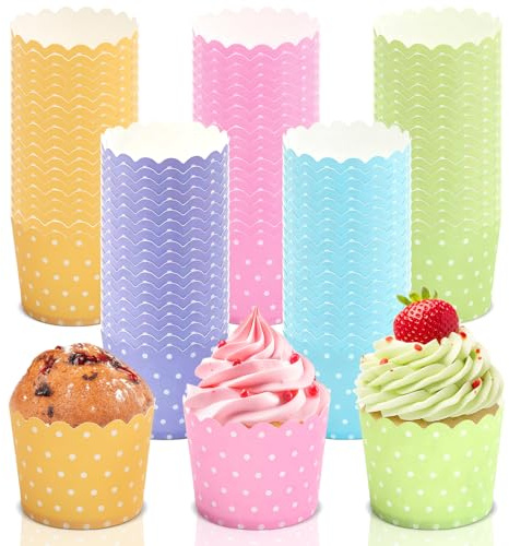 HavaCue 160 Pièces Caissettes Cupcake Papier, Colorés Caissette Muffins Papier Pois, Moule Cupcake Individual pour Cuisson, Desserts, Fêtes, Anniversaires, Mariages (Jaune, Violet, Vert, Rose, Bleu)