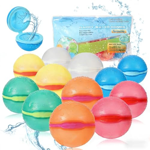 Reusable Water Balloons Refillable for Kids: Soft Silicone Material Self Sealing for Outdoor Activities - Summer Pool Beach Water Bomb for Boys Girls 3-12 Years (12Pack)