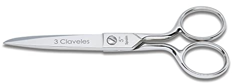 3 Claveles - Tijeras de Costura, Multiusos, Acero Carbono, 12,5 cm, forjada en caliente, niquelada, tijeras para labores, manualidades, para coser, 1 Unidad (Paquete de 1)