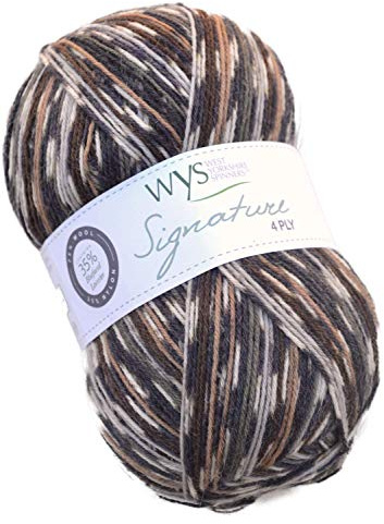 WYS Bluefaced Leicester Wool / Sock Wool self pattern Signature 4ply Sock Yarn 100g | Dk Yarn/Wool 877 - Owl Print Cotton Musterbildend with Blue Faced Leicester Wool
