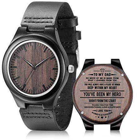 Engraved Wooden Watches for Dad - Ebony Wood Watches for Fathers Day