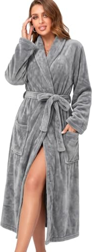 RONGTAI Womens Bathrobe Ladies Fleece Plush Warm Long Robes (Large,Gray)