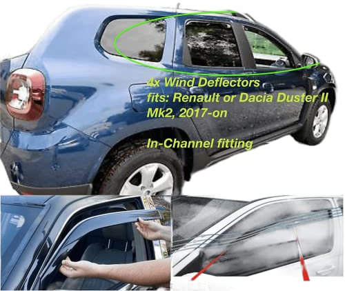 Set of 4 Wind Deflectors made for Dacia or Renault DUSTER II 2017 2018 2019 2020 2021 2022 Side Door Window Rain Guard Sun Visor Acrylic Glass PMMA