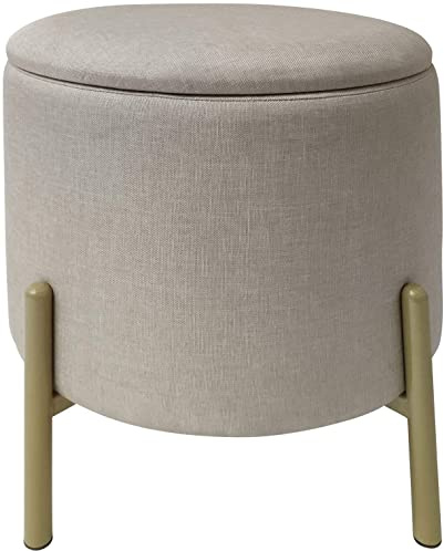 ECHTWERK Pouf Logan, avec Espace de Rangement, Couvercle Amovible, Coffre de Rangement Rond, avec Pieds en Bois, adapté à la Chambre à Coucher et au Salon, 40 x 40 x 40 cm, jusqu'à 150 kg, Crème