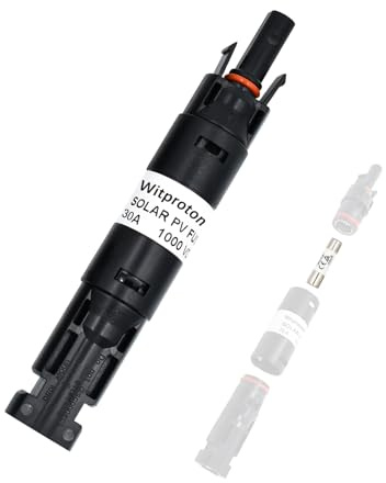 Witproton 30A Solar wasserdicht Sicherungshalter Solarsicherung IP68 Wasserdichter 1000-V-Inline-Sicherungshalter für Wechselrichter Solar System-Schutz (30A)