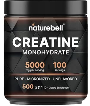 NatureBell Creatine Monohydrate Powder - 500g - Micronized Powder - Delivers 5,000mg Creatine Per Serving - Pre-Workout or Post-Workout Support* - Vegan & Keto Friendly - Unflavored