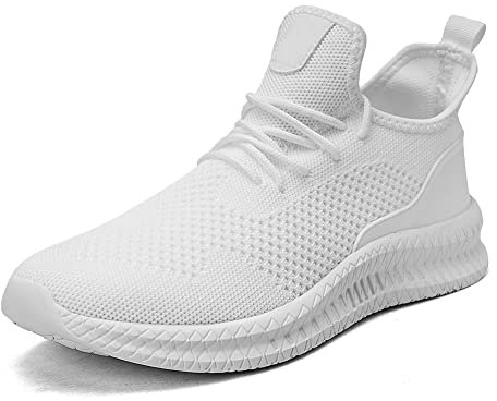 BRKVALIT Herren Sportschuhe Fitness Running Training Turnschuhe Casual Sneakers,Weiß,44EU
