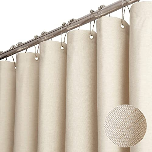 TURIM Premium Duschvorhang Leinen Stoff Textil 240x200cm Wasserdicht Anti-Schimmel für Badezimmer Beige 180x200cm