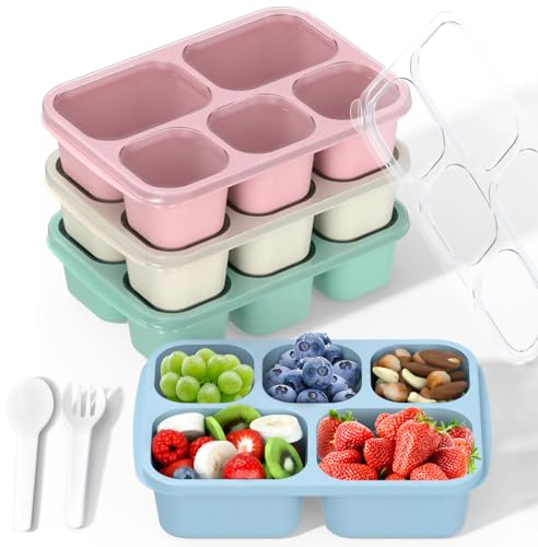 MEEYUU 4 Pack Bento Snack Boxes, 4 Compartment Meal Prep Containers, Reusable Meal Prep Lunch Containers for Kids Adults, Divided Food Storage Containers for School Work Travel (Green/Blue/Pink/Beige)
