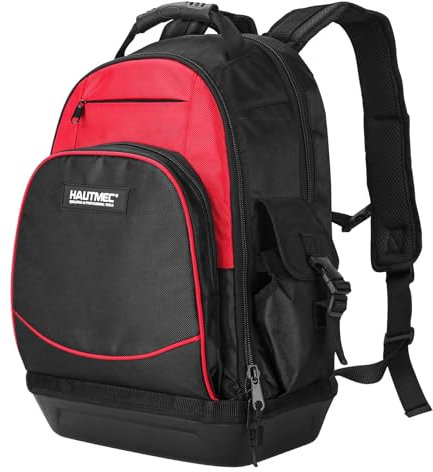 HAUTMEC Heavy-Duty Tool Backpack, 1680D Pro Backpack Tool Bag with Padded Laptop Compartment, 22 Pockets & Molded Waterproof Base for Electricians, Contractors, and Technicians – HT0285