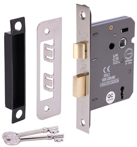HANDLEZONE® 76mm (3 inch) Silver Nickel 3 Lever Mortice Sashlock for Internal Timber Doors, Security Key Operated Lock, Reversible Latch, CE & UKCA Approved - Fire Rated - 57mm Backset