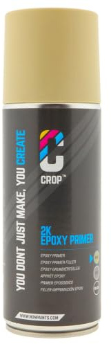 CROP Bombe peinture - Apprêt époxy 2K Beige – Aérosol bicomposant – Anti-corrosion – Très forte adhérence – Fort pouvoir de remplissage – Recouvrable 1K/2K – Usage automobile