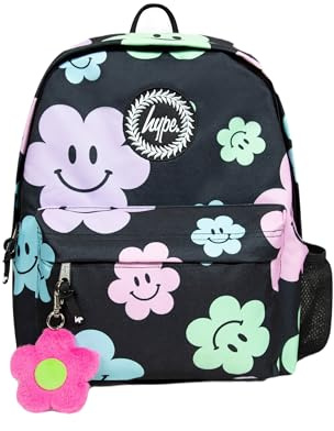 hype Unisex Black Happy Flowers Badge Backpack