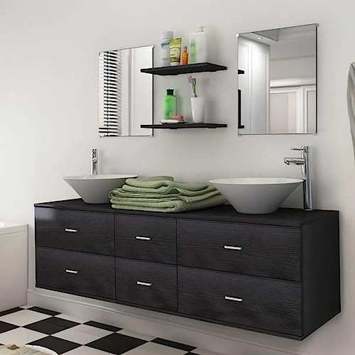 Willood Juego de Muebles de Cuarto Baño con Lavabos Conglomerado 7 Piezas Negro