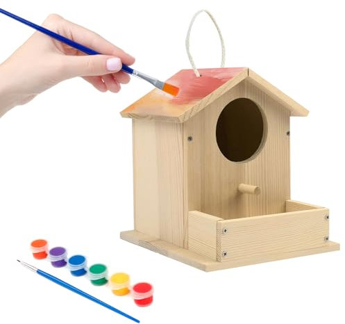 Bird House Kits for Adult, Wooden DIY Birdhouse Kit, Outdoor Woodworking Crafts Freestyle Painting, Arts and Crafts Projects with Paints & Brushes, Hanging Birdhouse for Garden Yard Decor Gifts (1Pcs)