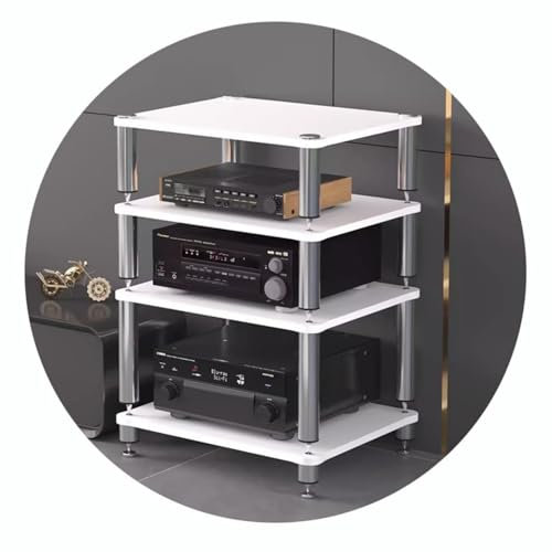 DONGSHUAI 1/2/3/4-Schicht HiFi Audio Schrank HiFi Ständer Plattenspieler MDF Ständer Audio Rack Mit Stoßdämpfenden Füßen Power Verstärker Regal Ausrüstung Schrank,Weiß,4tier
