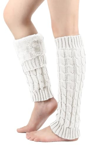 BelleVive Calentadores de pierna de invierno con forro polar para mujer, calentadores largos de punto, calcetines cálidos con forro polar para patinar, para el día a día, cubrebotas de invierno