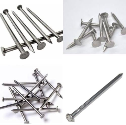 Flat Head Nails Zinc Plated Assorted Flat Head Nails Wood Hanging Picture Silver Hardware Fencing Wood Workig DIY and Craft Round Flat Head Home Iron Nails 250 Nails (1 Pack)