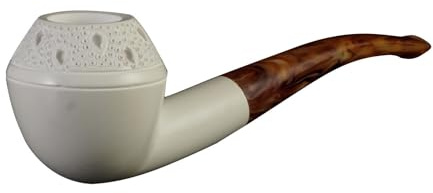Bulldog Shape Block Meerschaum Pipe, Unsmoked White Bowl with box