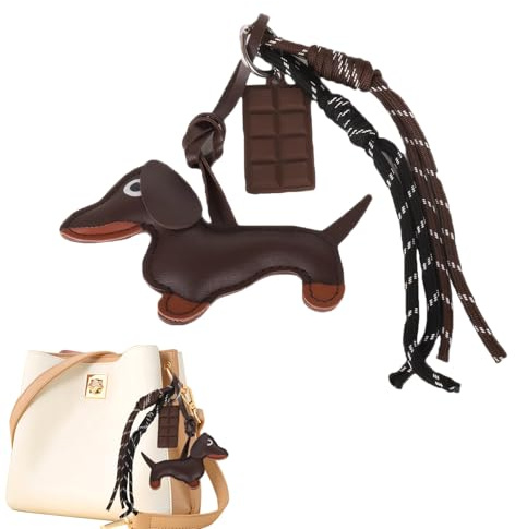 ZhongShuang Taschenanhänger,Bag Charms,Dackel Schlüsselanhänger,Einschließlich Welpe Und Schokoladen-Hanfseil,Kann Als Schlüsselanhänger Verwendet Werden,Ein Geschenk Für Freunde
