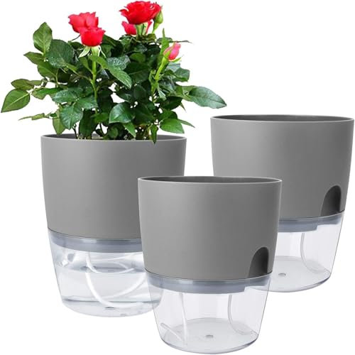 Vaso da fiori autoirrigante, set da cucina, davanzale autoirrigante, 4, vaso per fiori con sistema di irrigazione (nero)